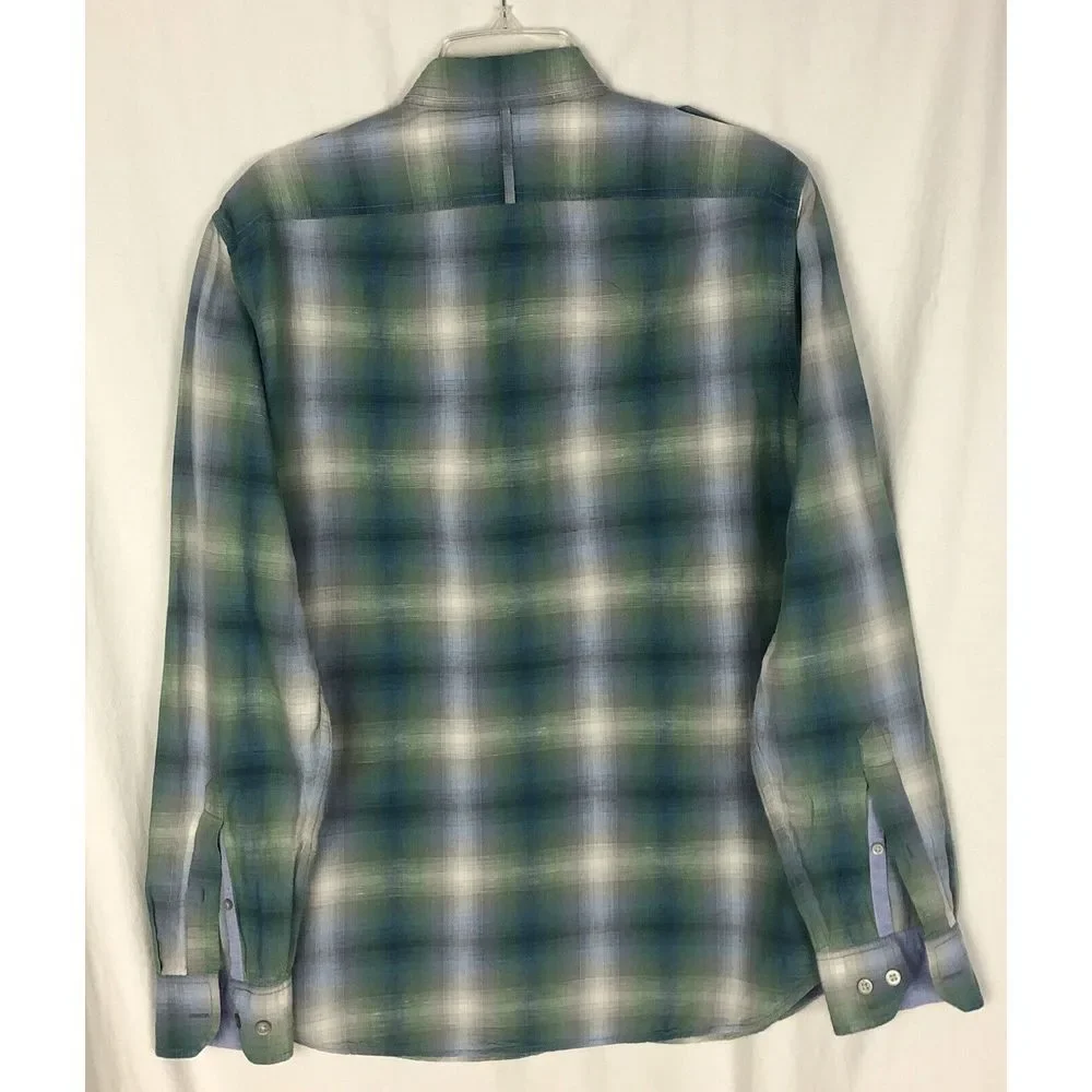 Banana Republic Shirt‎ Mens M (15-15 1/2) Button Front Green Plaid Long Sleeve